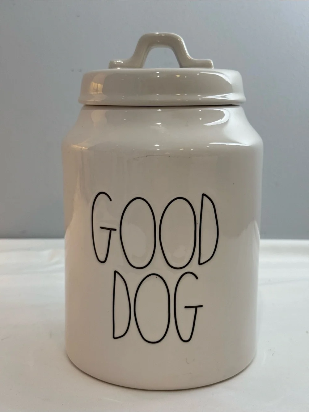 Rae Dunn White Ceramic 'GOOD DOG' Treat Jar with Black Letters